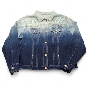 Reba Ombre Blue Denim Jacket Rhinestones Embellished Size 2x NWOT